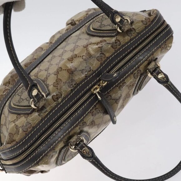 GUCCI GG Crystal Hand Bag Coated Canvas Brown Gold 223962 Auth 130181 - Picture 6 of 15